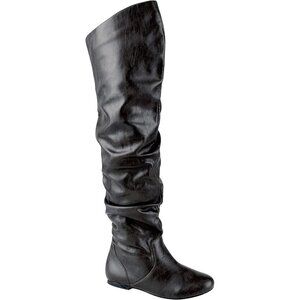 Women's Pu Black Polyurethane (PU) Knee High Pointed Toe Low Heel Western Boots